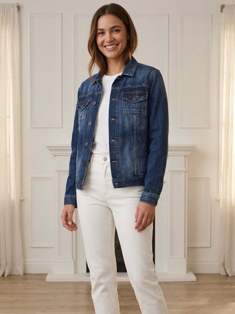 PAIGE Classic Denim Blue Jean‎ Button-Up Trucker Jacket, Size M, NWT